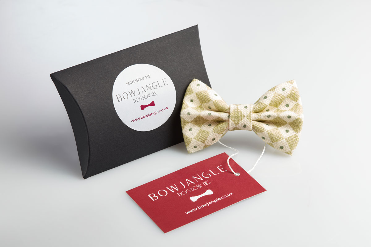 Diamond Dot Mini Dog Bow Tie – Greengage - Image 3